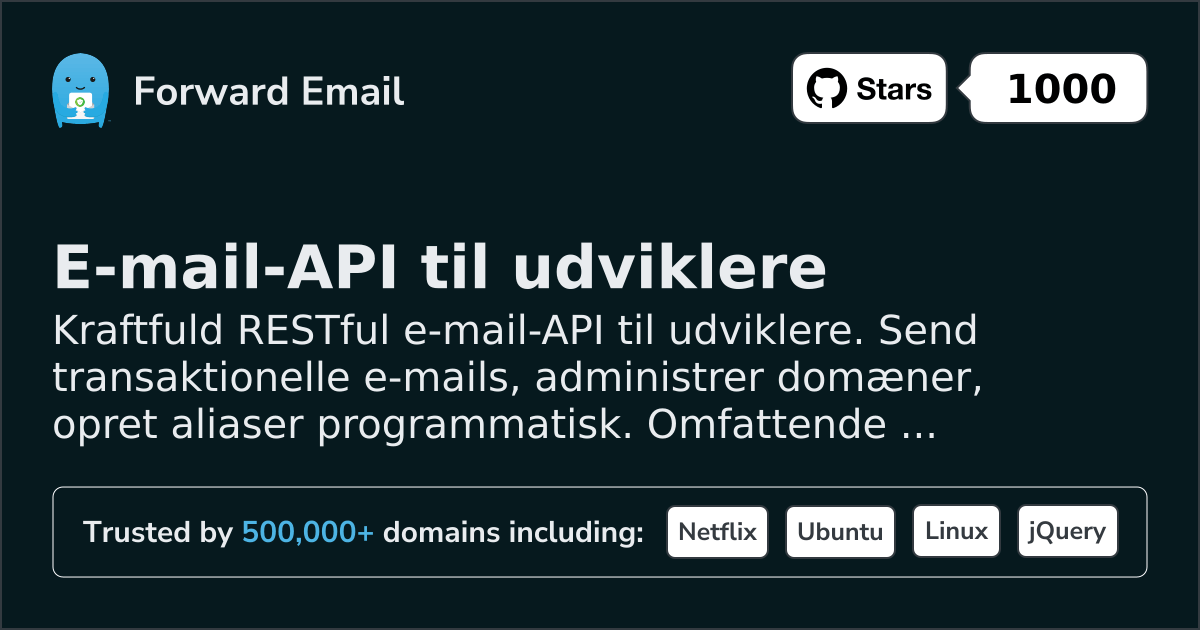 E-mail-API til udviklere - RESTful API med webhooks & SMTP 2026