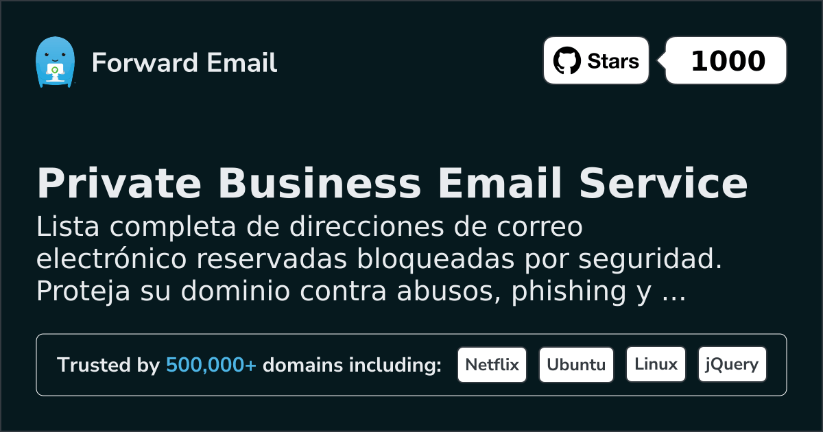 Direcciones de correo electrónico reservadas - 1250+ direcciones bloqueadas para seguridad