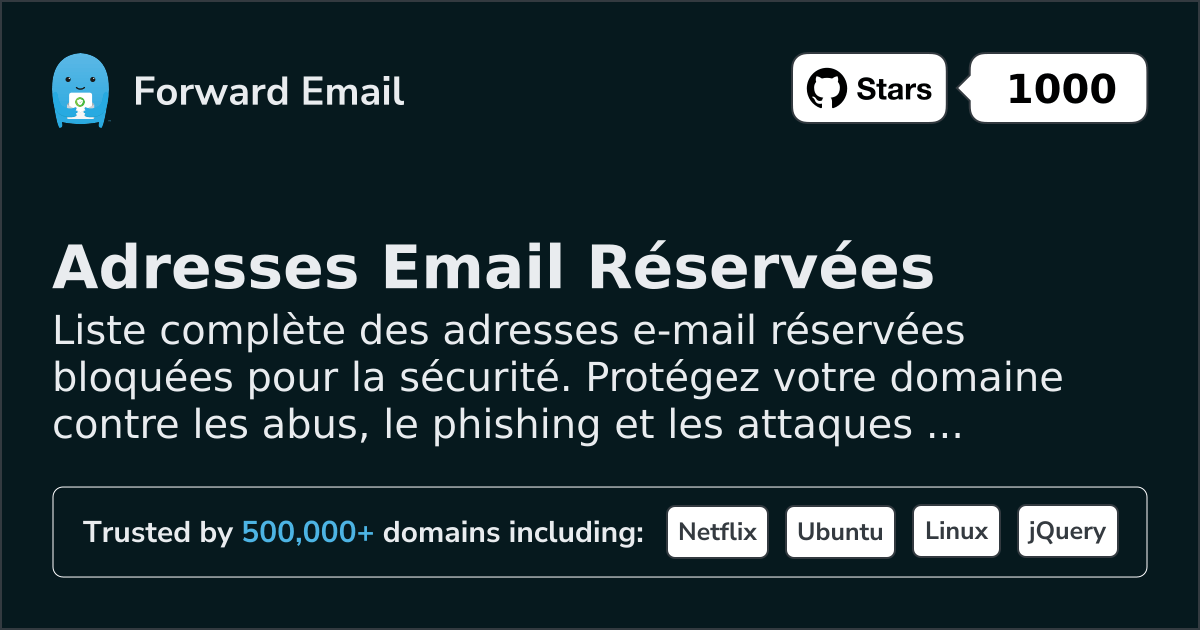 Adresses Email Réservées - 1250+ Adresses Bloquées pour la Sécurité
