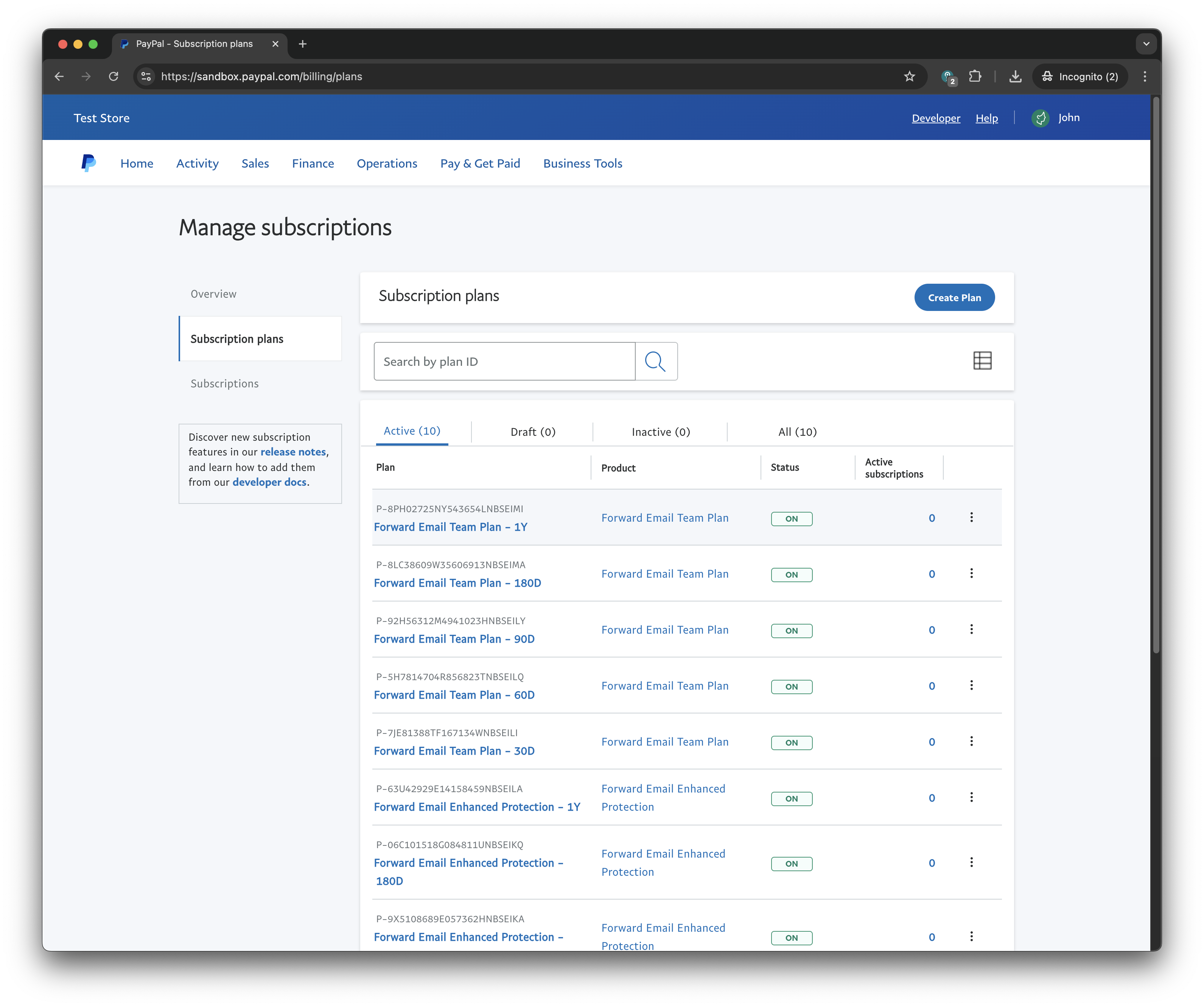 PayPal subscriptions screenshot 2