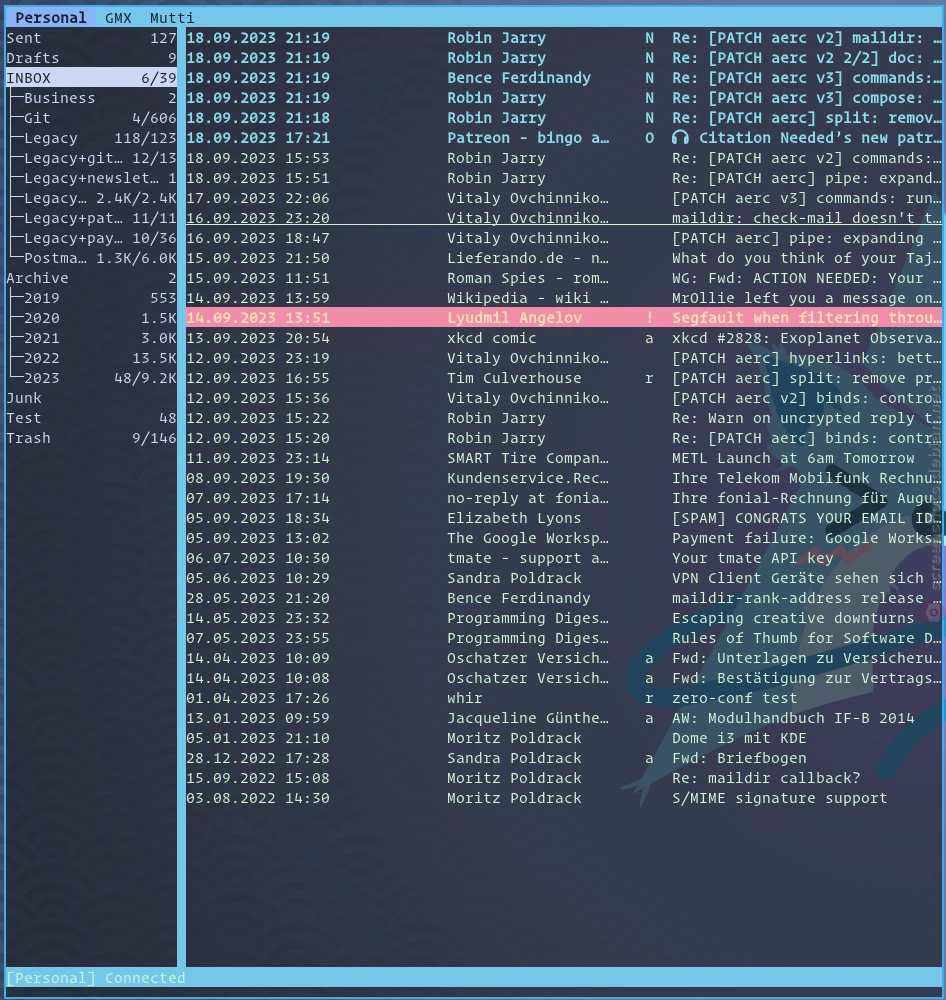 aerc is an open-source email client for Command-line (CLI) and is written in the Go programming language.