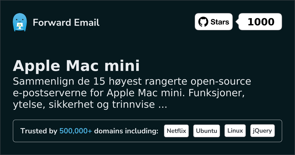 15 høyest rangerte åpen kildekode e-postservere for Apple Mac mini 2026