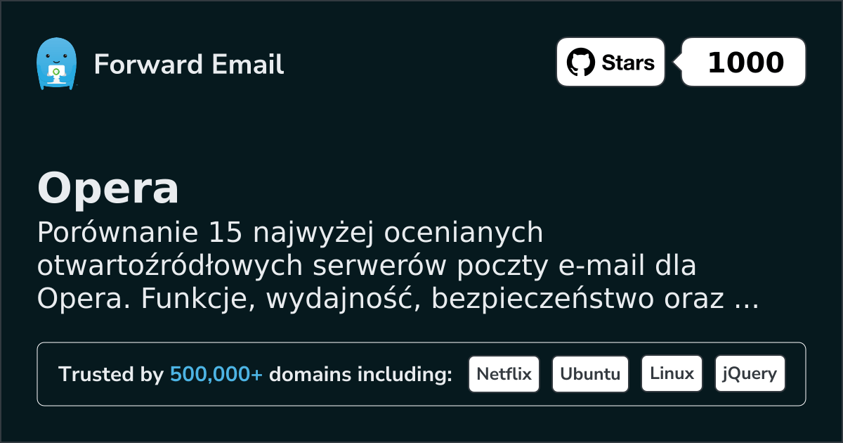 15 najwyżej ocenianych serwerów e-mail open source dla Opera 2026